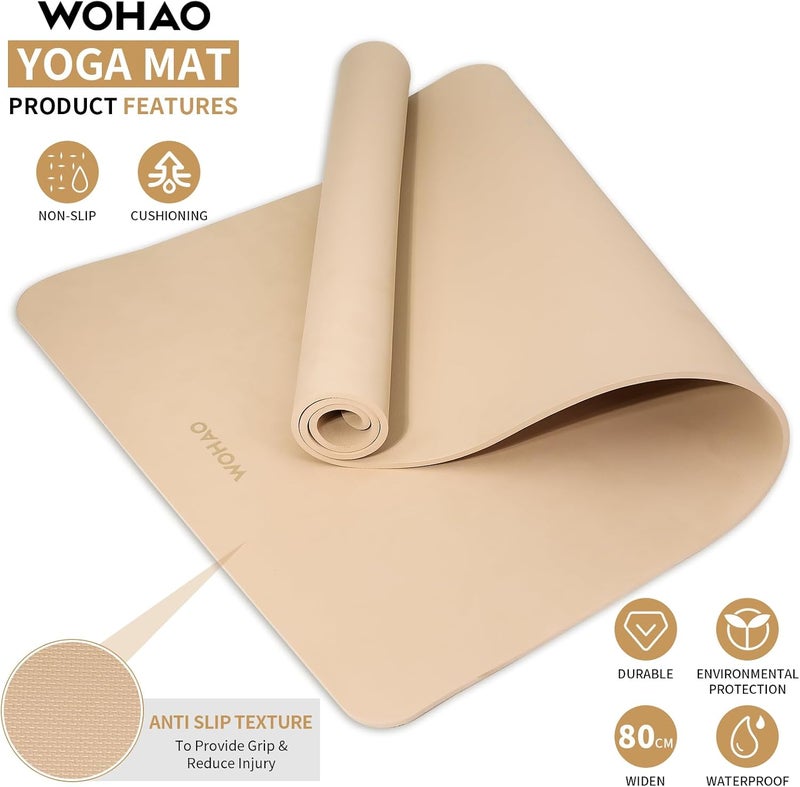 wohao Extra Wide & Thick 8mm Yoga Mat, 72"x31.5" Large Non Slip Exercise Mat, Premium POE Material for Superior Cushioning & Stability, with Strap for Home Gym, Pilates - Image 2